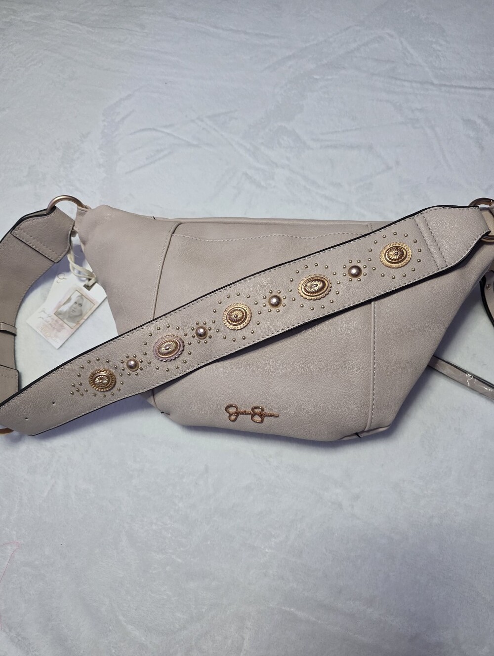 Jessica Simpson Sandstone Sling Bag Studded Crossbody Shoulder Bag NWT
